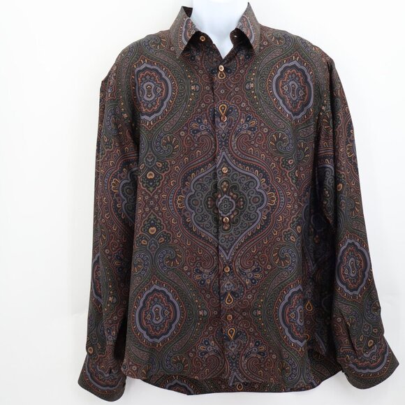 Brioni Men's 100% Silk Button Down Shirt Paisley Long Sleeves Size XL Multicolor - Picture 1 of 11